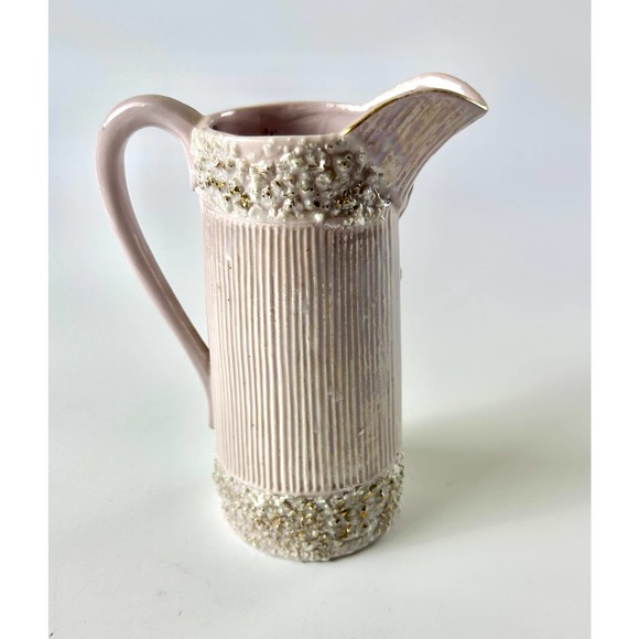 Vintage Ornate Pink Pitcher Vase With Gold Flower Details Hollywood Regency - Picture 4 of 11